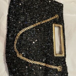 Glamorous Black Sequin Shoulder Bag with Gold Chain